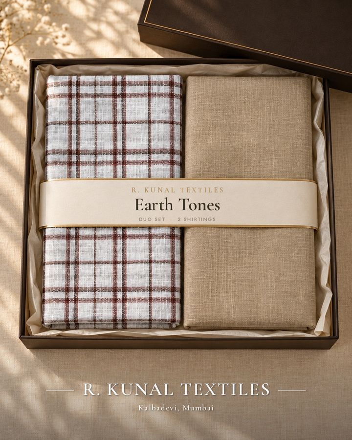 Earth Tones — Duo · 2 Shirtings fabric set — R. Kunal Textiles Kalbadevi Mumbai